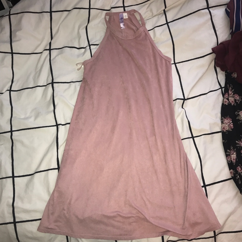 Suede pink high neck dress